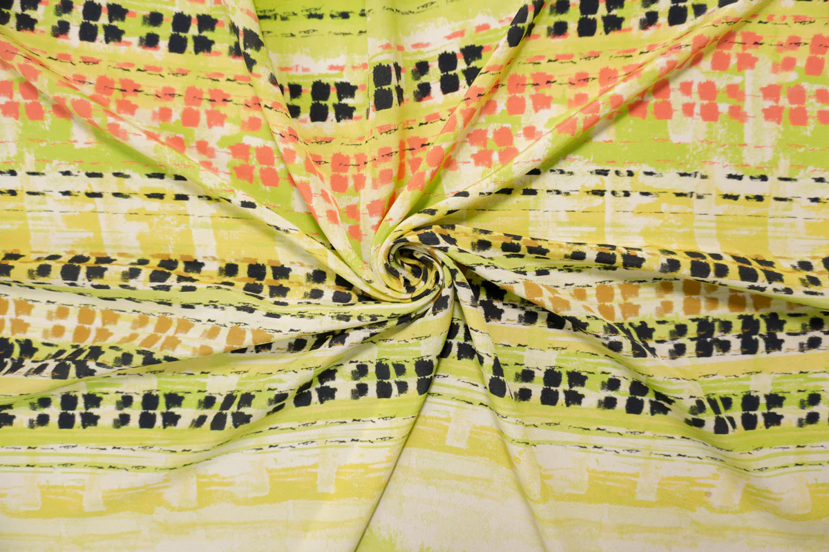 Green Silk Abstract Printed Crepe De Chine Woven Fabric - Image 3