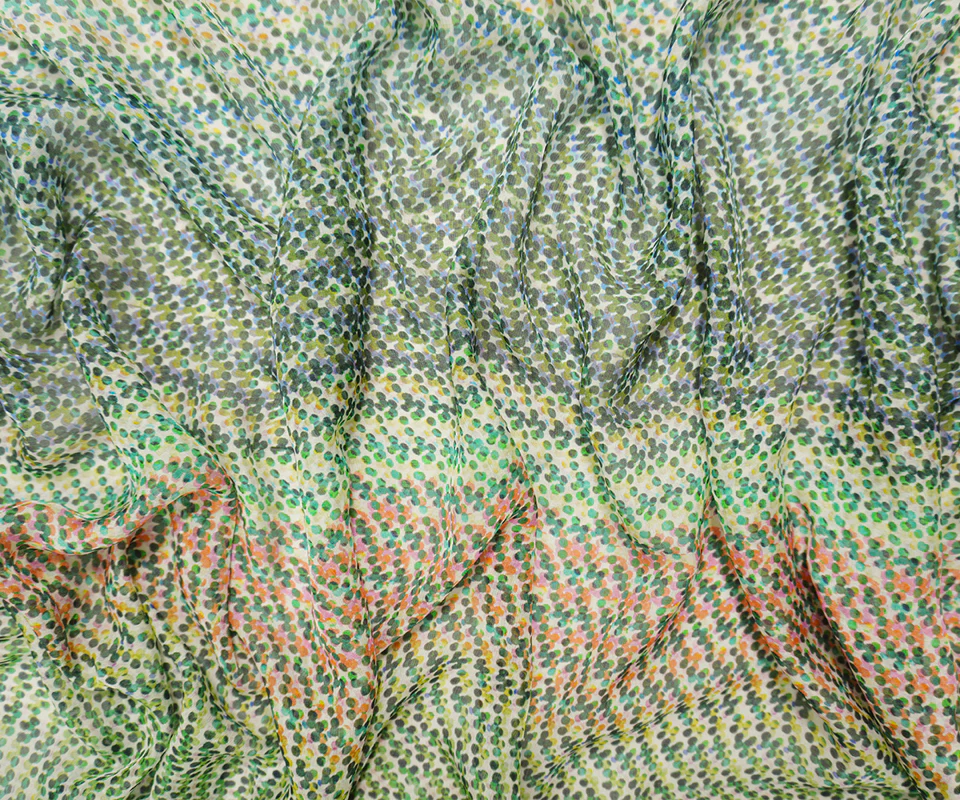 Green Silk Dot Printed Chiffon Woven Fabric - Image 4