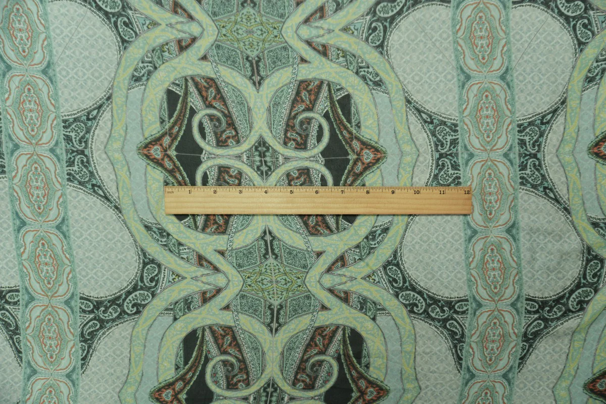 Green Silk Paisley Printed Chiffon Woven Fabric - Image 6