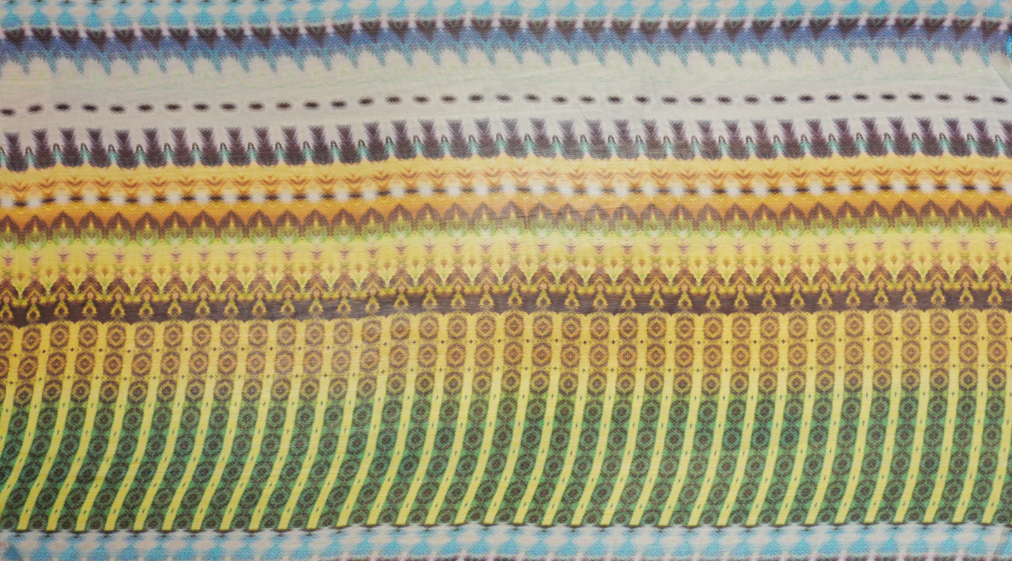 Green Silk Tribal Printed Chiffon Woven Fabric - Image 2