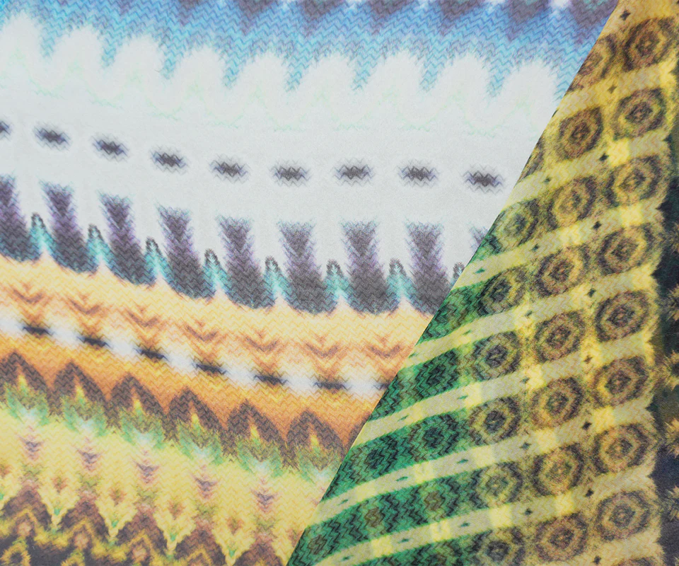 Green Silk Tribal Printed Chiffon Woven Fabric - Image 3