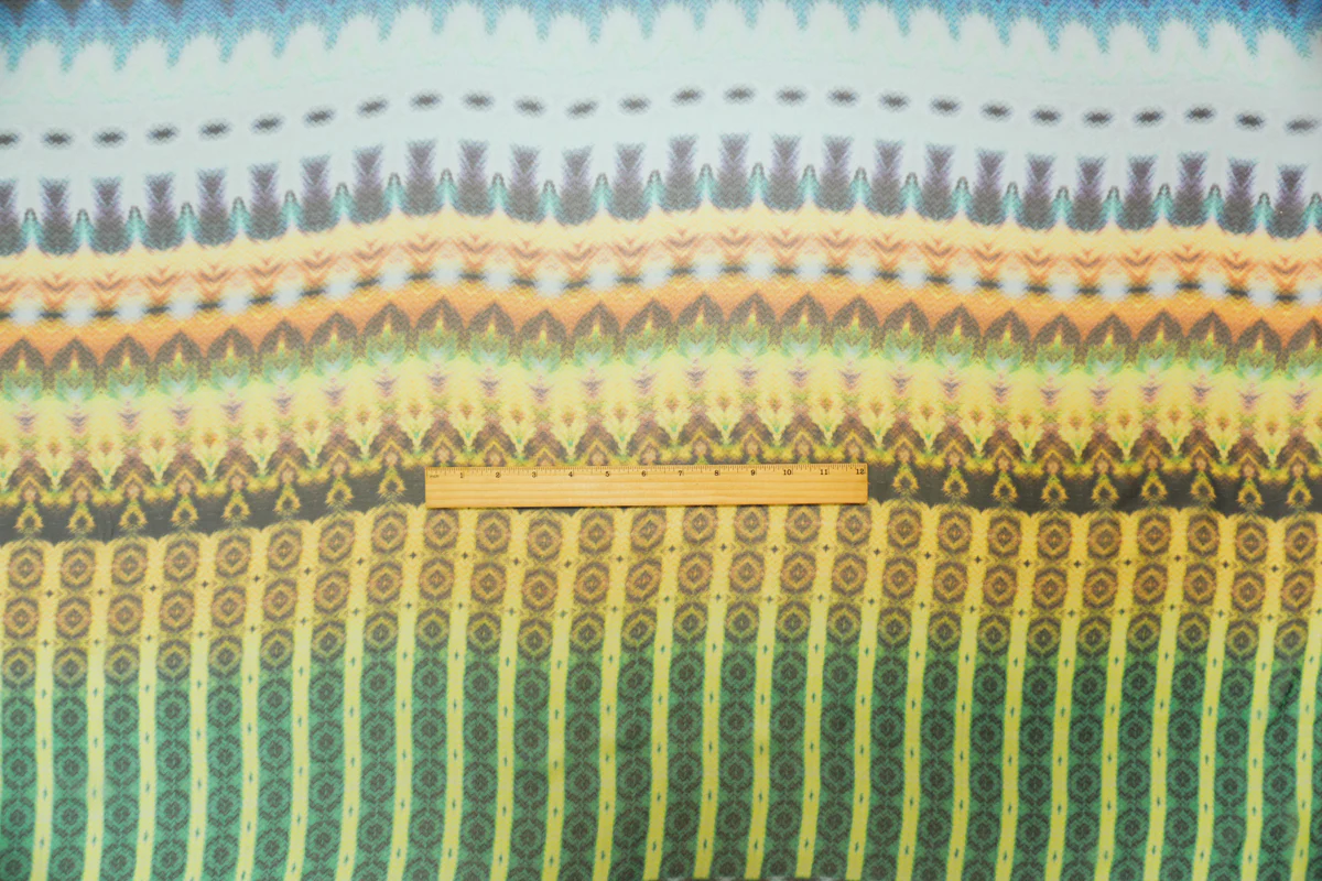 Green Silk Tribal Printed Chiffon Woven Fabric - Image 5