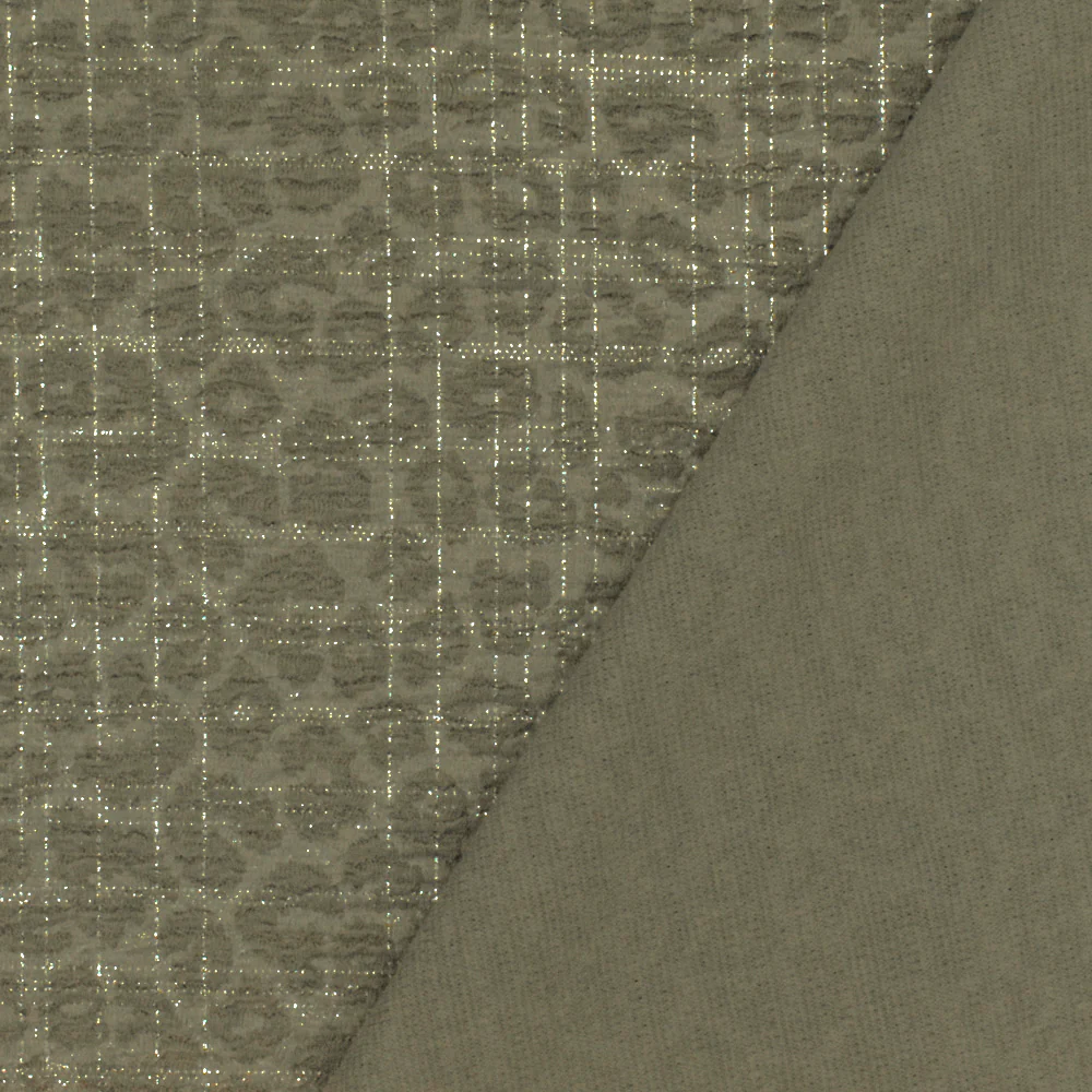 Green-Silver Crinkle Leopard Metallic Plaid Stretch Double Knit Fabric - Image 4