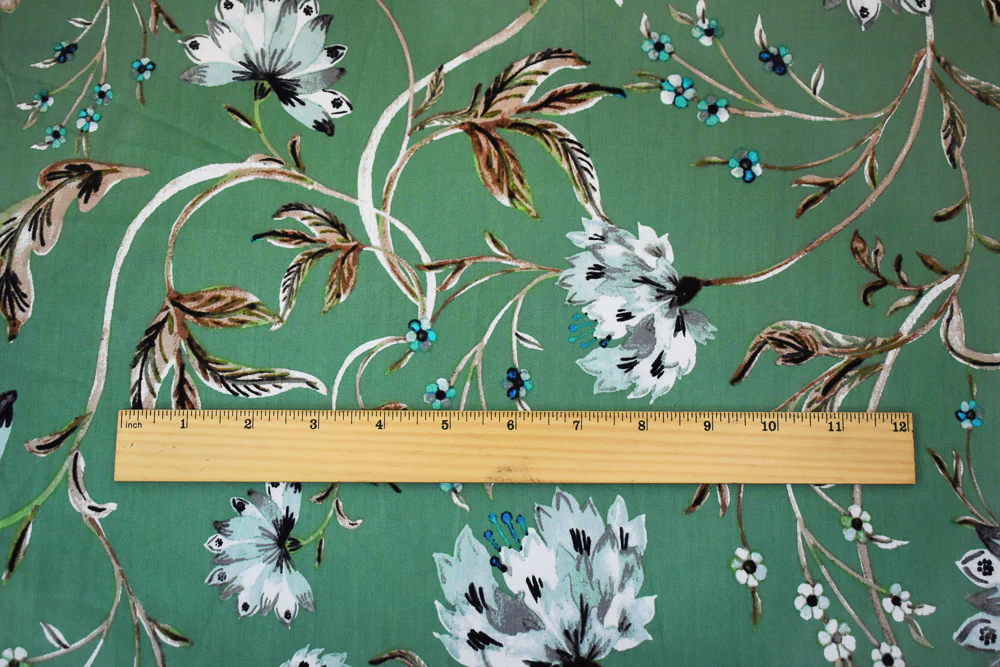 Green-Teal-Multi Rayon Floral Printed Challis Woven Fabric - Image 4