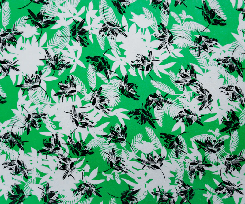 Green-White-Black Rayon Floral Printed Crepe Woven Fabric - Image 3