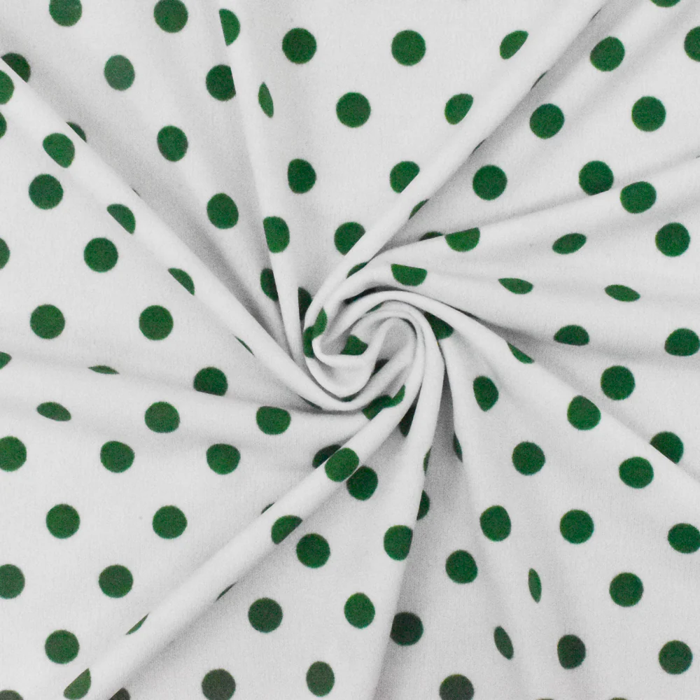 Green-White Dot With Floral Border Print Stretch Poly ITY Knit Fabric - Image 2