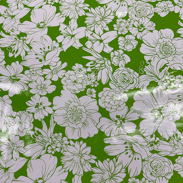 Green White Floral Oilcloth Fabric - Reorderable