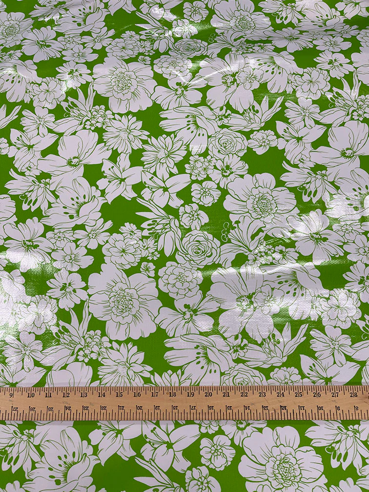 Green White Floral Oilcloth Fabric - Reorderable - Image 2