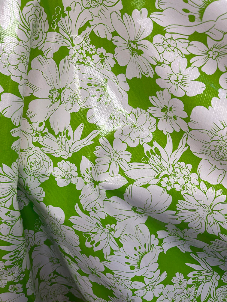 Green White Floral Oilcloth Fabric - Reorderable - Image 3