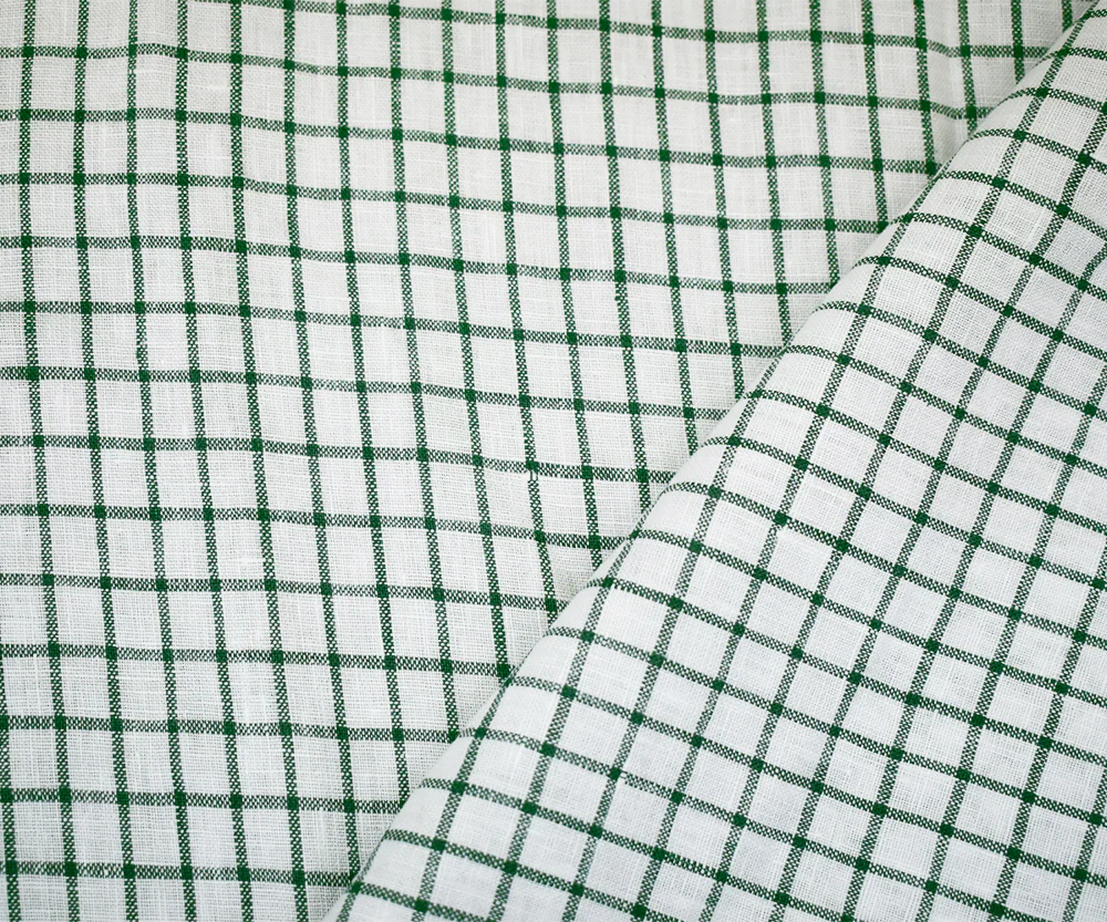 Green-White Moygashel Washed Grid Check Irish Linen Woven Fabric - Image 2