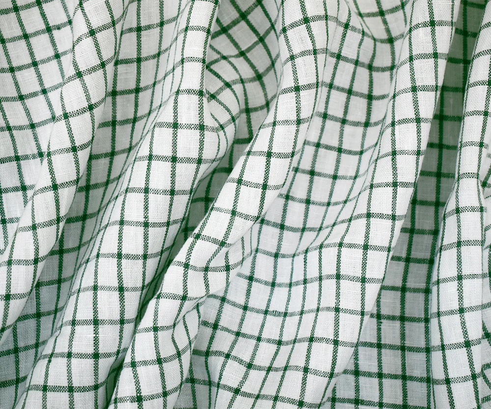 Green-White Moygashel Washed Grid Check Irish Linen Woven Fabric - Image 3