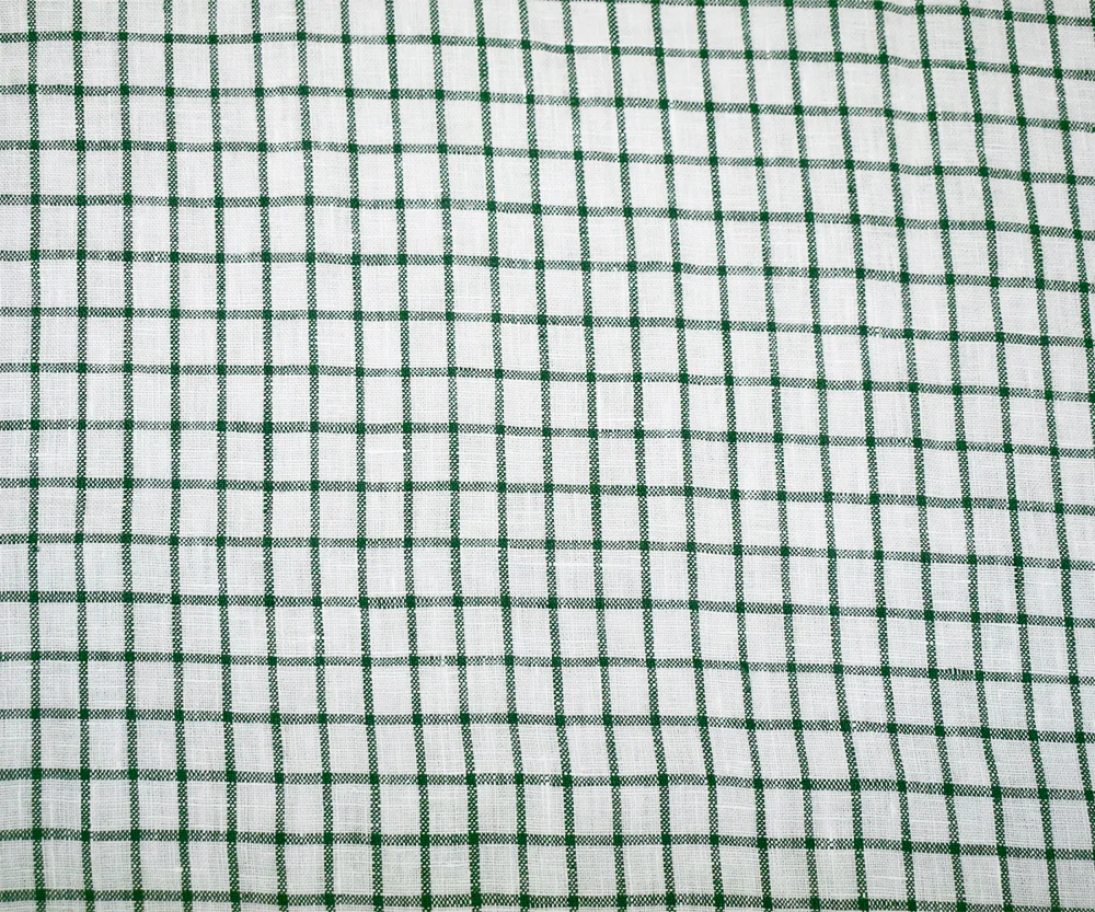 Green-White Moygashel Washed Grid Check Irish Linen Woven Fabric - Image 4