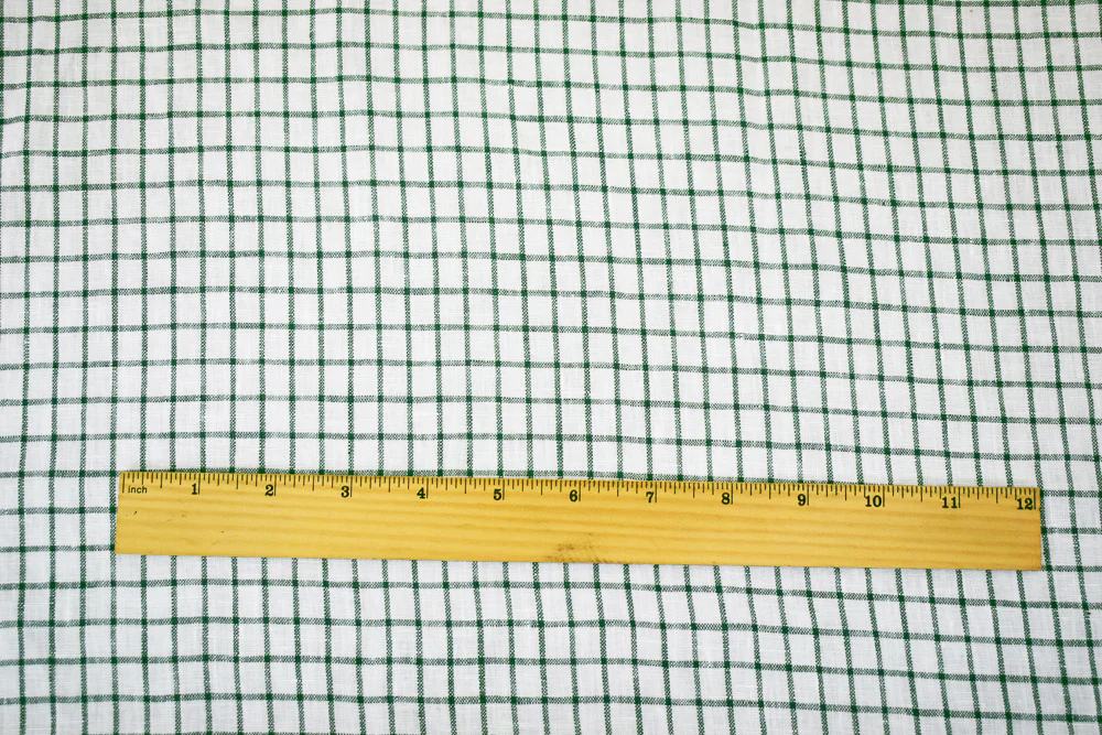 Green-White Moygashel Washed Grid Check Irish Linen Woven Fabric - Image 5