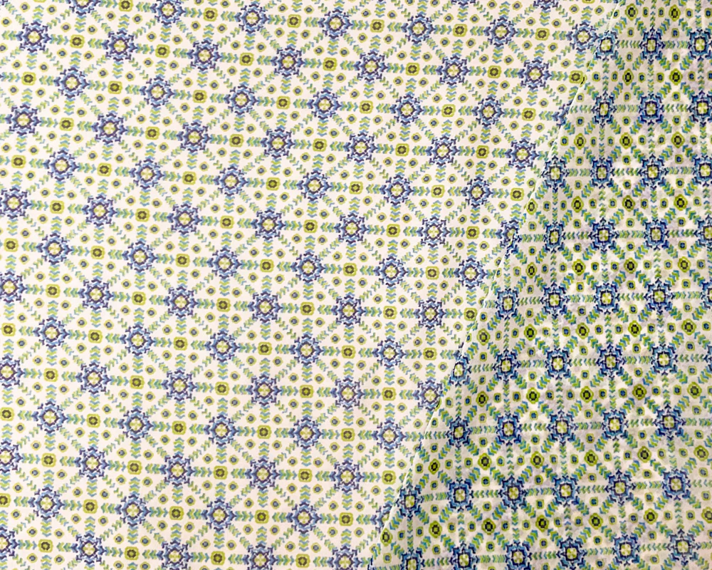 Green-White-Multi Poly Abstract Printed Chiffon Woven Fabric - Image 2