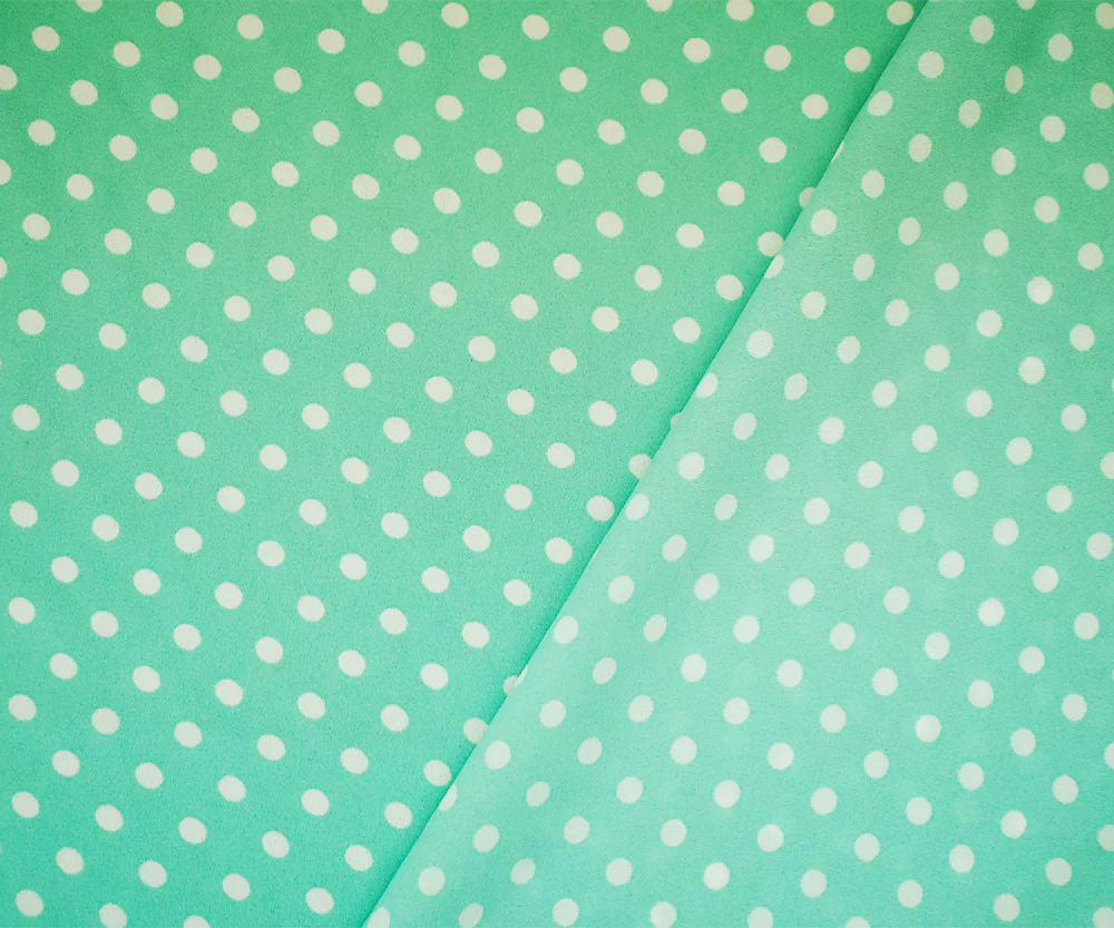 Green-White Polyester Polka Dots Printed Momie Georgette Woven Fabric - Image 2
