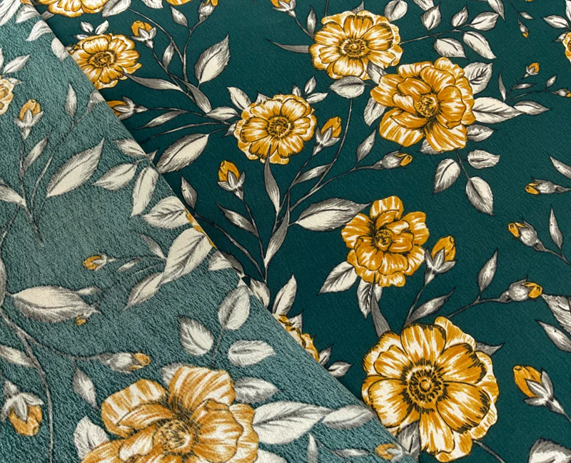 Green-Yellow-Multi Rayon Floral Printed Crepe Woven Fabric - Image 2