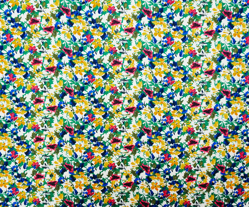 Green-Yellow-White Rayon Floral Printed Voile Woven Fabric - Image 3
