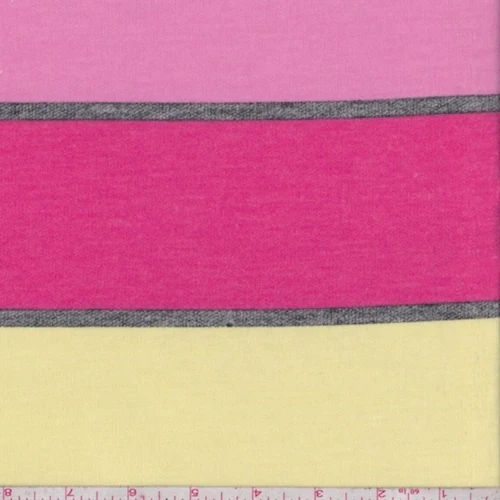 Grey/Yellow/Pink Stripe Baby French Terry Knit Fabric