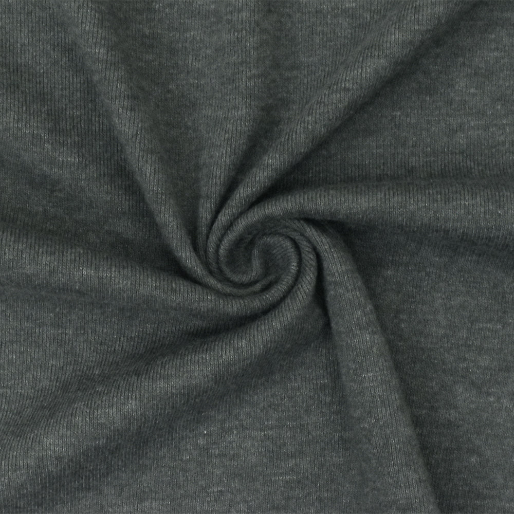 Heather Dark Gray Organic Cotton Poly Stretch Spandex Rib Knit Fabric - Image 3