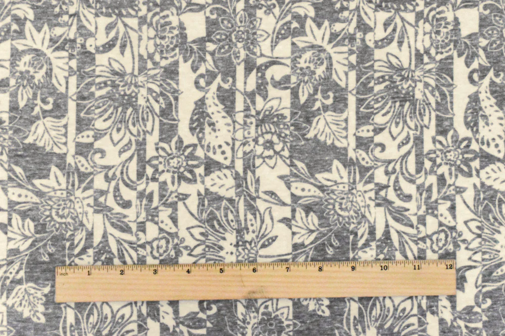 Heather Gray-Beige Floral Stripe Printed Stretch Jersey Knit Fabric - Image 5