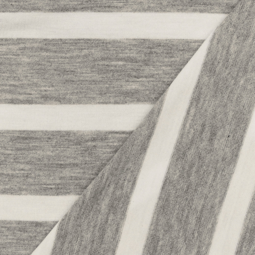 Heather Gray-Ivory Stripe Stretch Spandex Rayon Modal Jersey Knit Fabric - Image 3