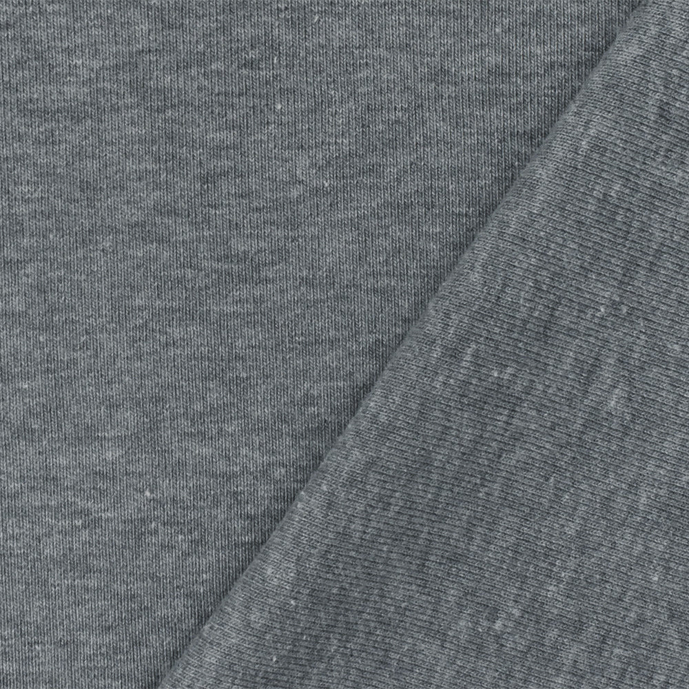 Heather Medium Gray Organic Cotton Poly Stretch Spandex 1x1 Rib Knit Fabric - Image 2
