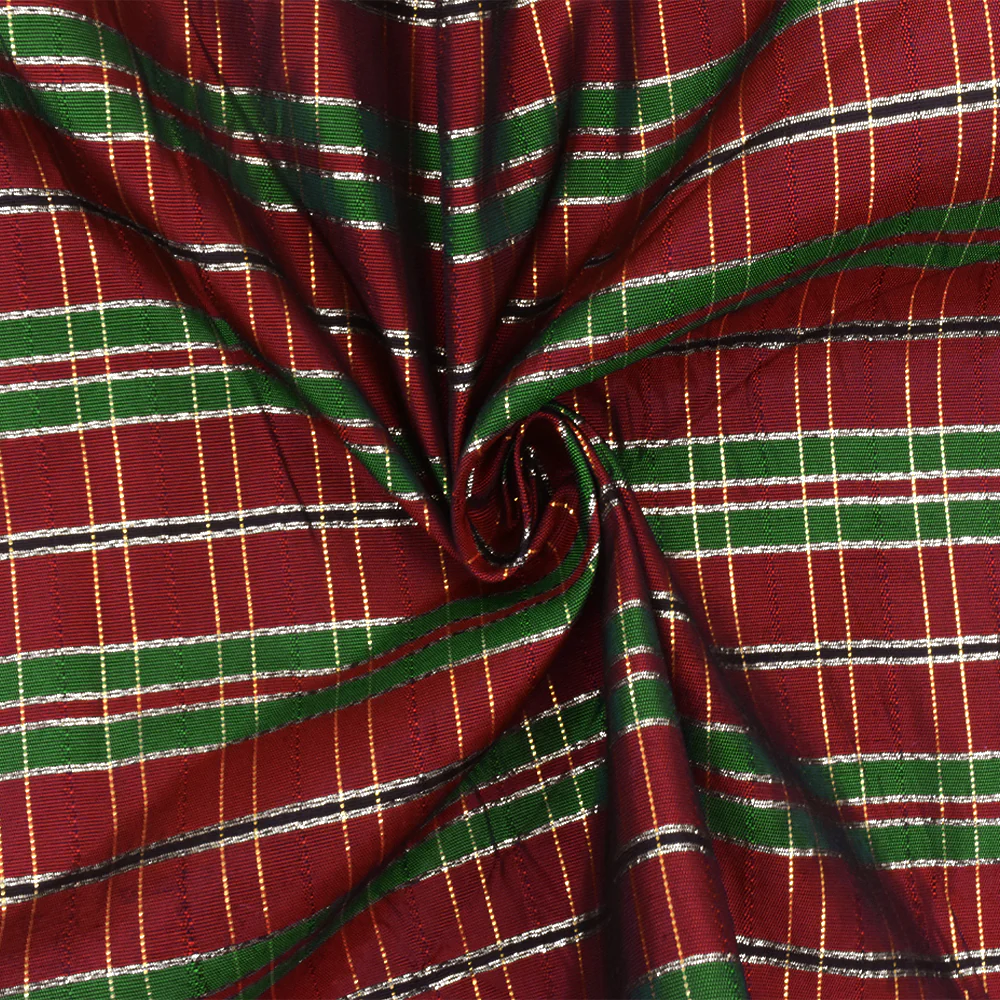 Holiday Red-Green-Multi Plaid Metallic Taffeta Woven Fabric - Image 3