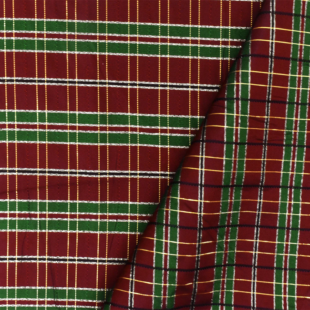 Holiday Red-Green-Multi Plaid Metallic Taffeta Woven Fabric - Image 4
