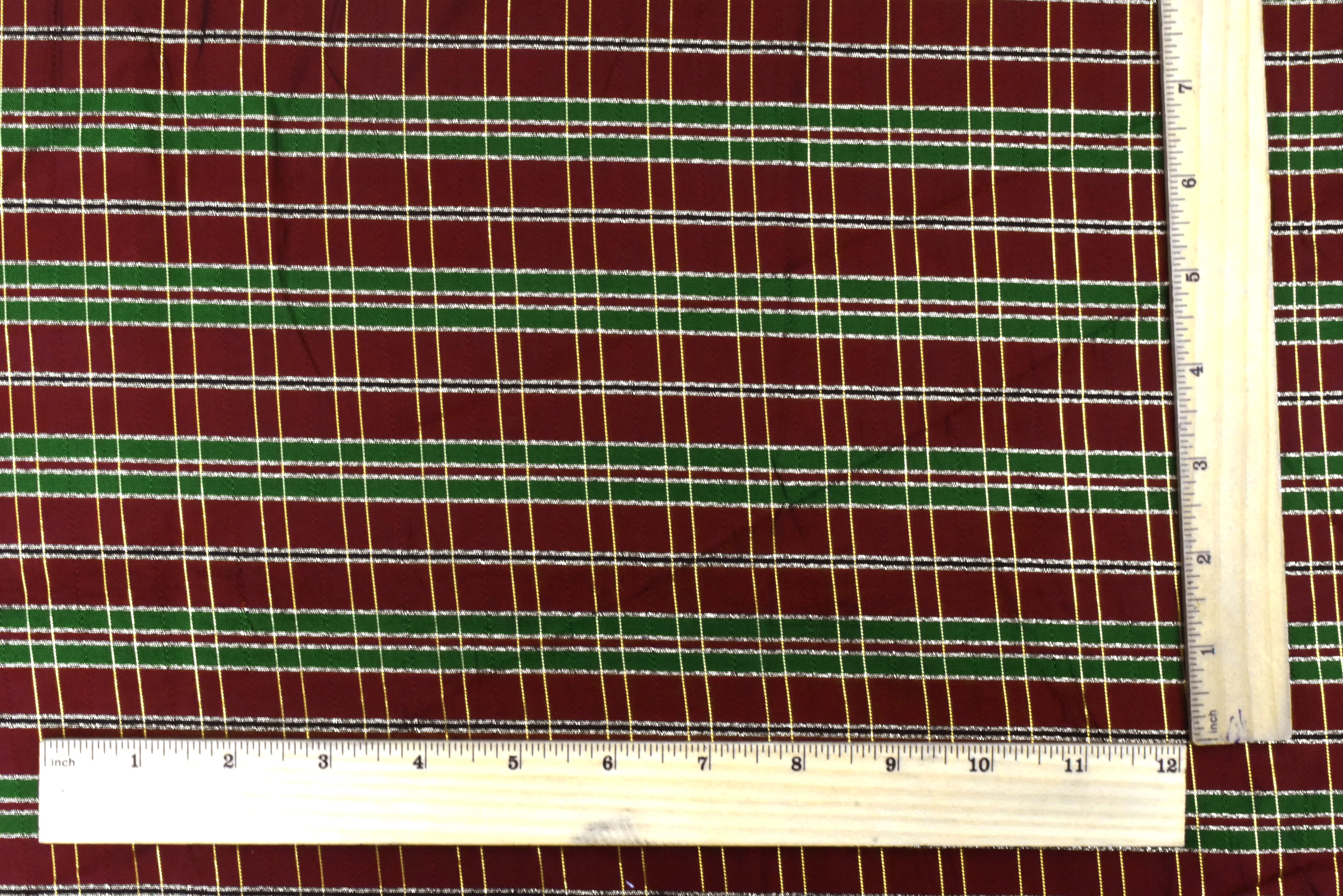 Holiday Red-Green-Multi Plaid Metallic Taffeta Woven Fabric - Image 5
