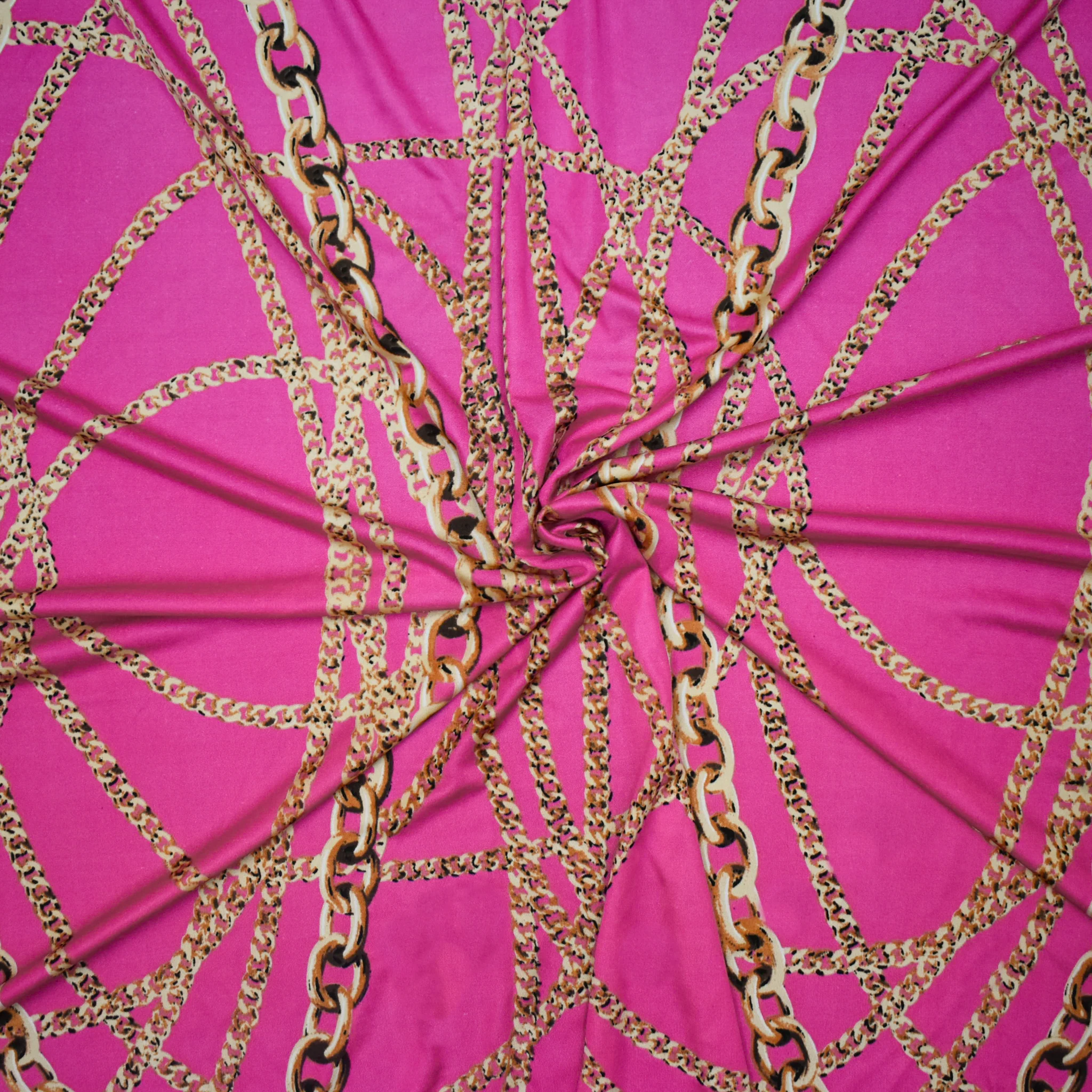 Hot Pink-Beige-Multi Chain Printed Stretch Silk Jersey Knit
