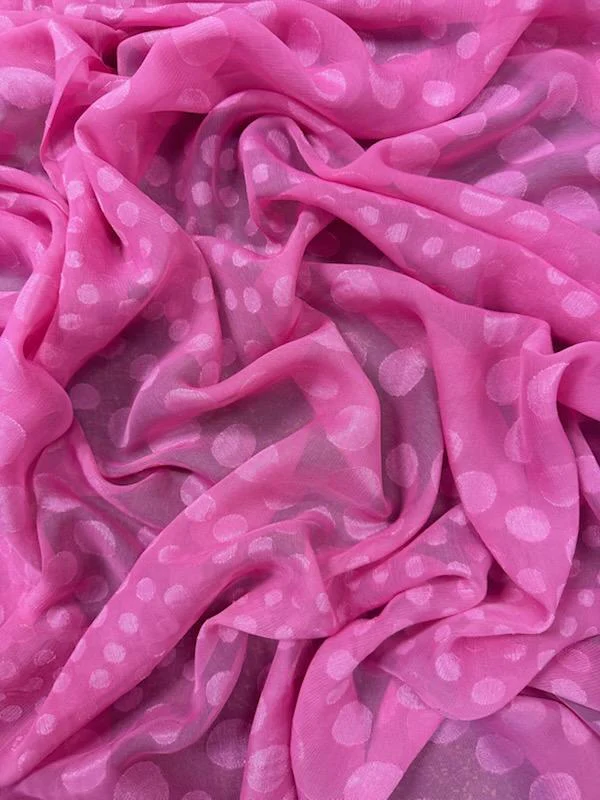 Hot Pink Polka Dot Jacquard Chiffon Fabric