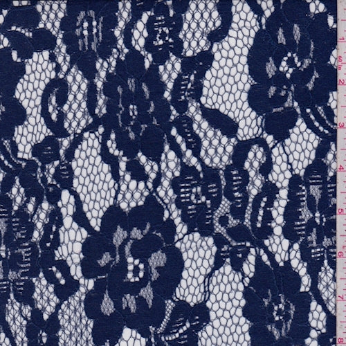 Ink Blue Floral Lace Fabric
