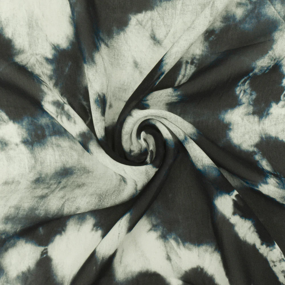 Ink Blue-Ivory Famous Designer Tie Dye Printed Viscose Chiffon Woven Fabric - Image 2