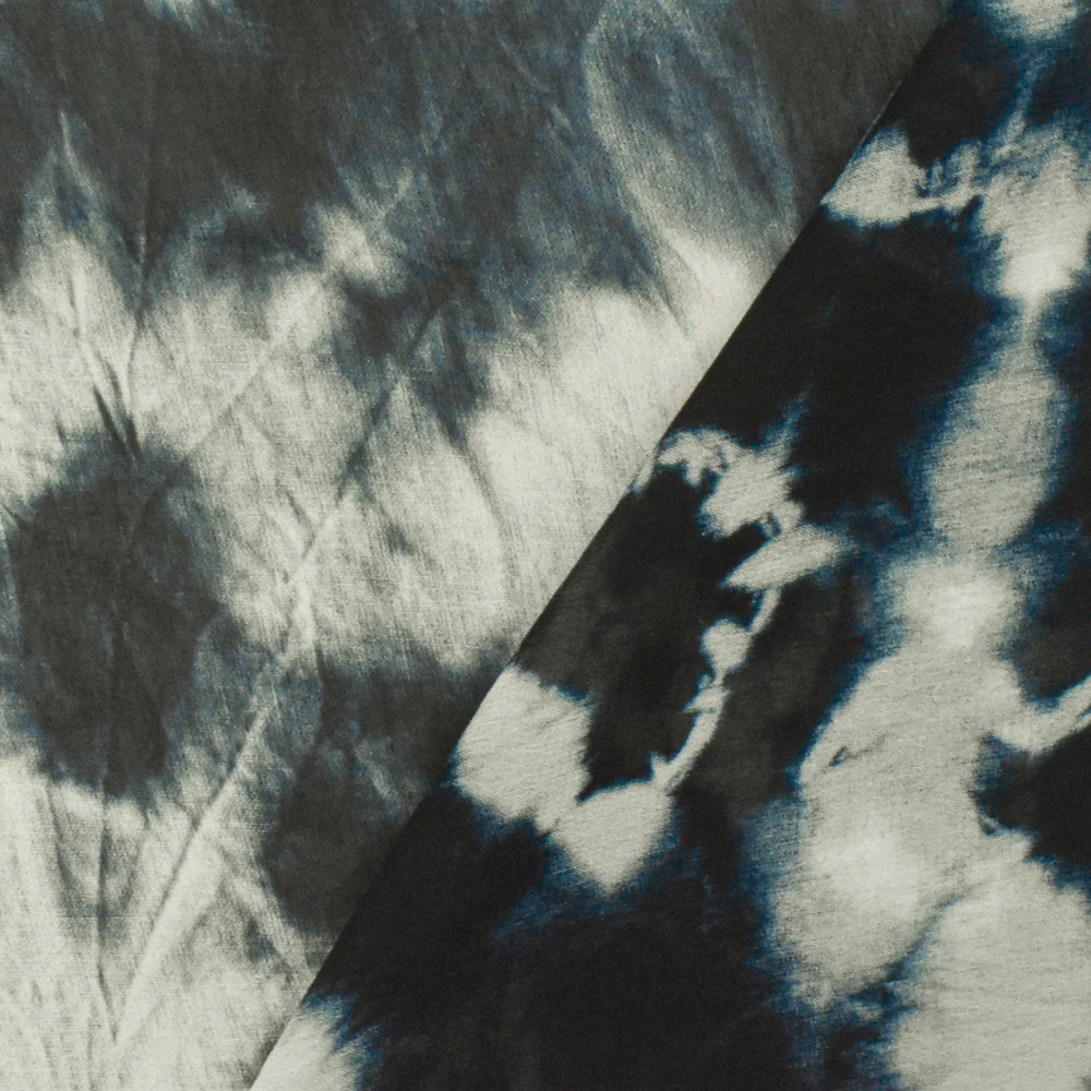 Ink Blue-Ivory Famous Designer Tie Dye Printed Viscose Chiffon Woven Fabric - Image 4