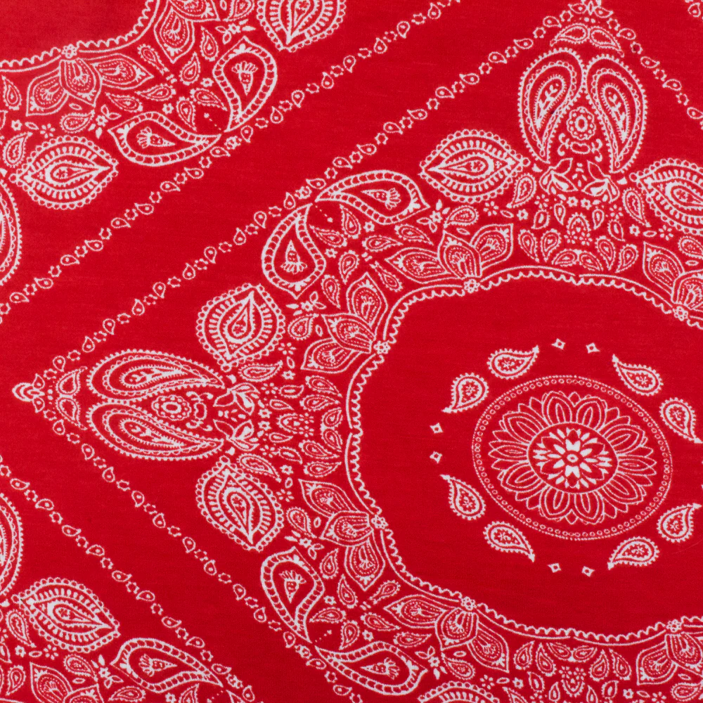 Intense Red - White Bandana Printed Stretch Rayon Jersey Knit Fabric - Image 2