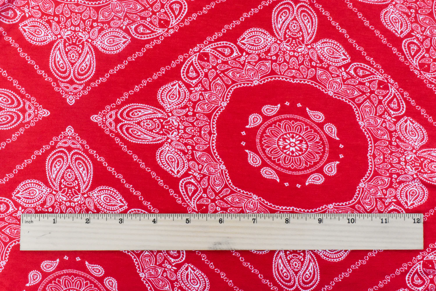 Intense Red - White Bandana Printed Stretch Rayon Jersey Knit Fabric - Image 4