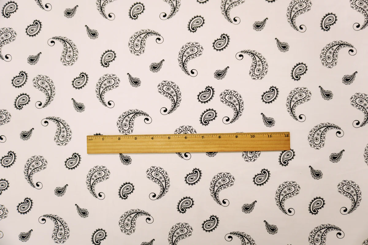 Ivory-Black Famous Maker Nylon Paisley Tricot Knit Yoga Fabric - Image 4