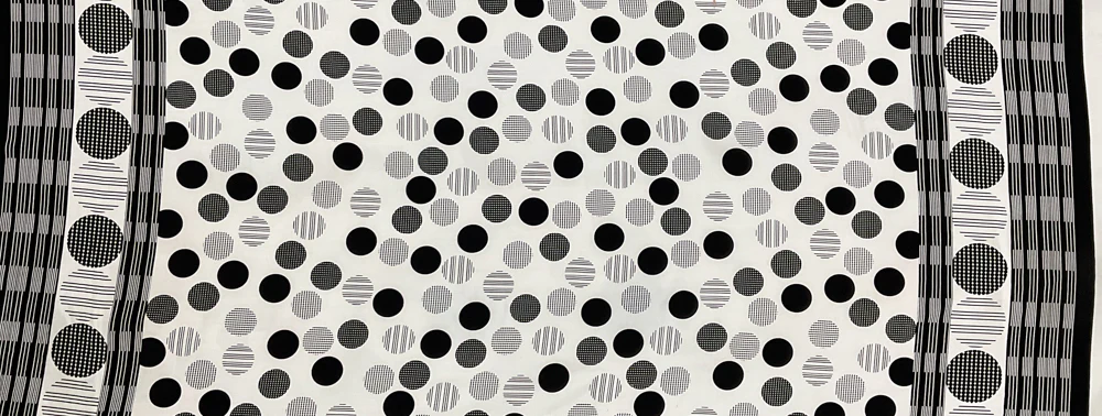 Ivory-Black Poly Circle Abstract Printed Pebble Crepe Woven Fabric - Image 2