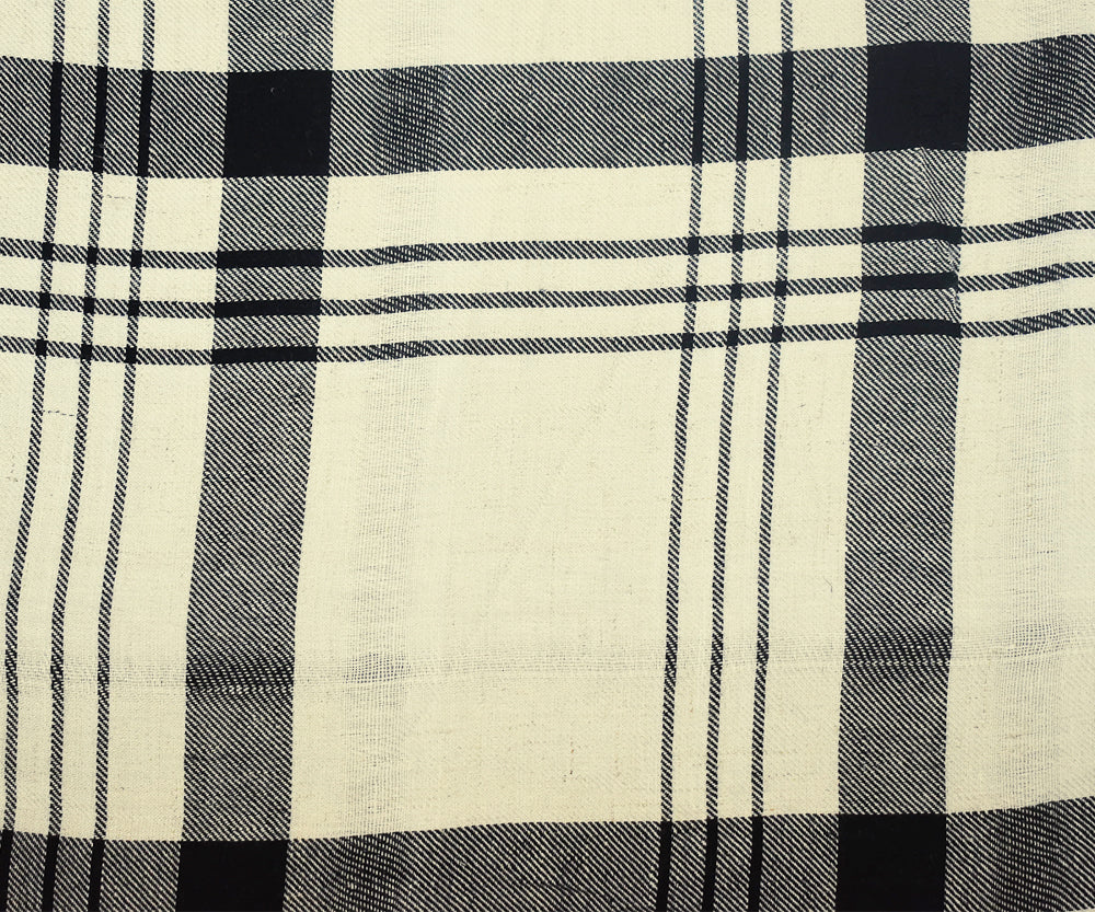 Ivory-Black-White Plaid Printed Rayon Twill Woven Fabric - Image 3
