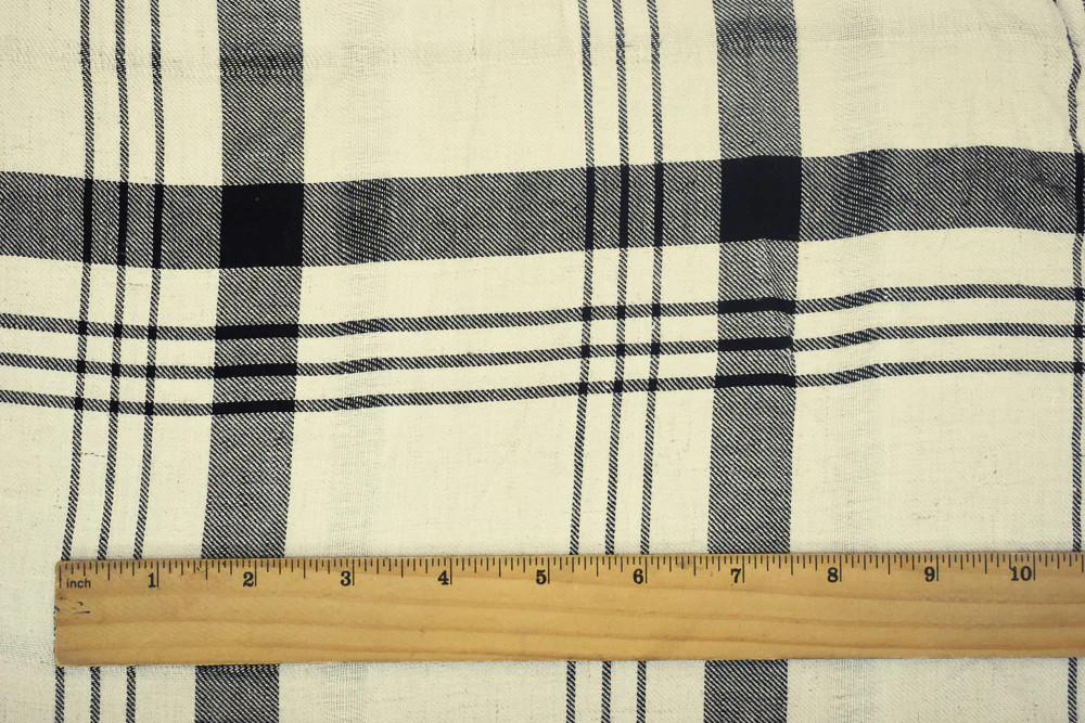 Ivory-Black-White Plaid Printed Rayon Twill Woven Fabric - Image 4