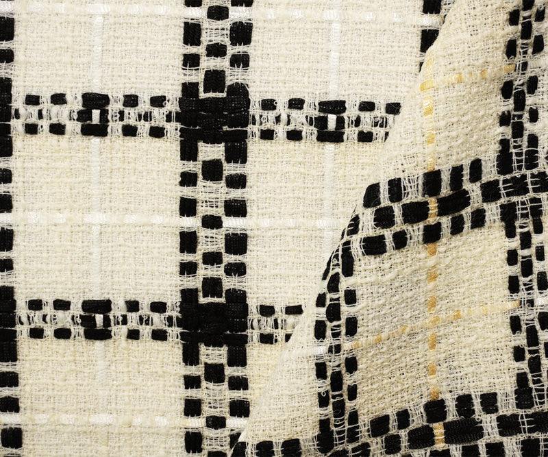 Ivory-Black Wool Nylon Plaid Tweed Woven Jacketing Fabric - Image 2