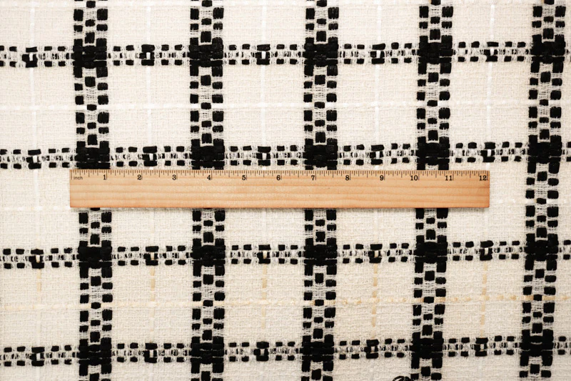 Ivory-Black Wool Nylon Plaid Tweed Woven Jacketing Fabric - Image 5
