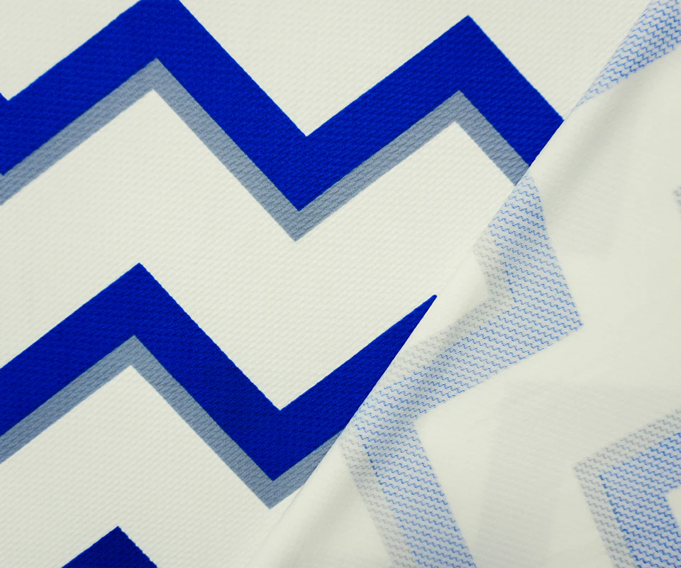 Ivory-Blue-Gray Poly Chevron Print Liverpool Double Knit Fabric - Image 2