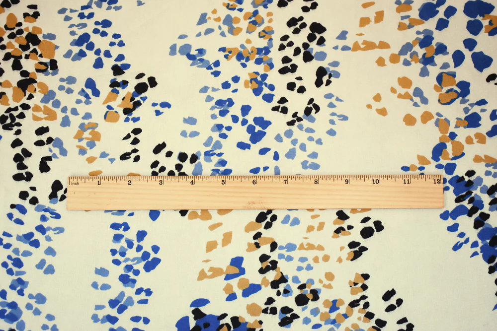 Ivory-Blue-Multi Abstract Spots Printed Poly Chiffon Woven Fabric - Image 4