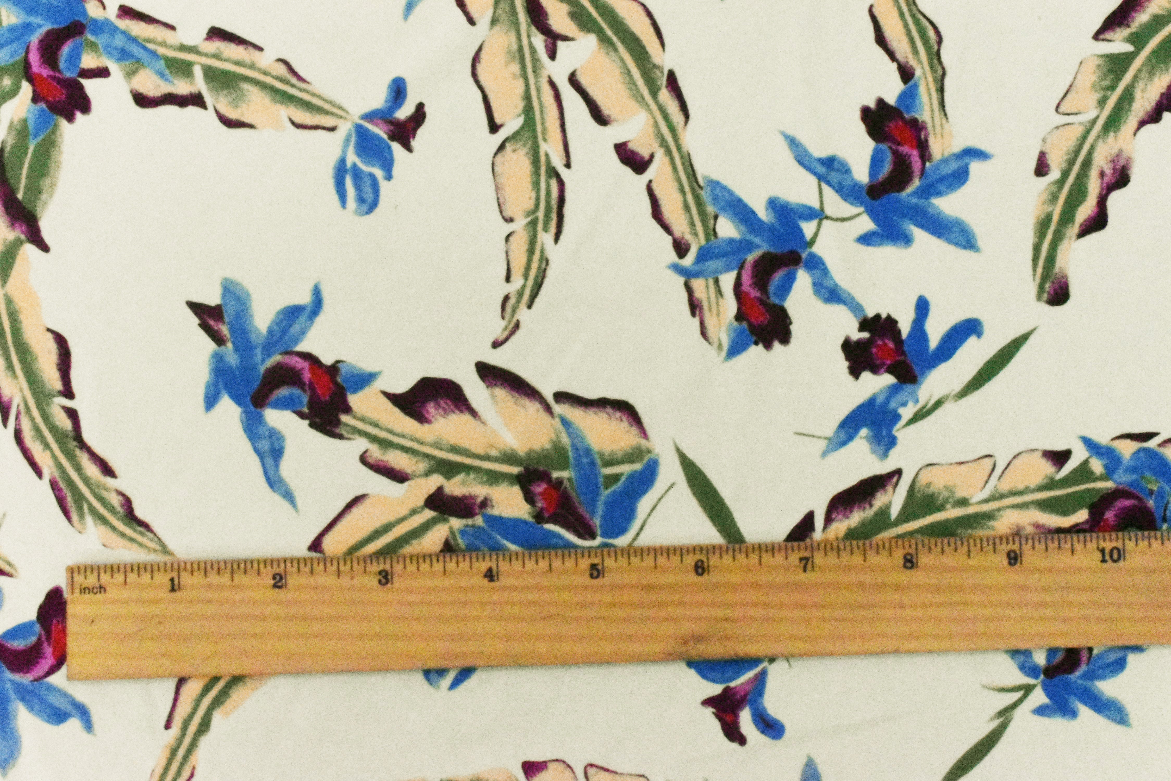 Ivory-Blue-Multi Floral Printed Stretch Nylon Tricot Knit Swimwear Fabric - Image 4