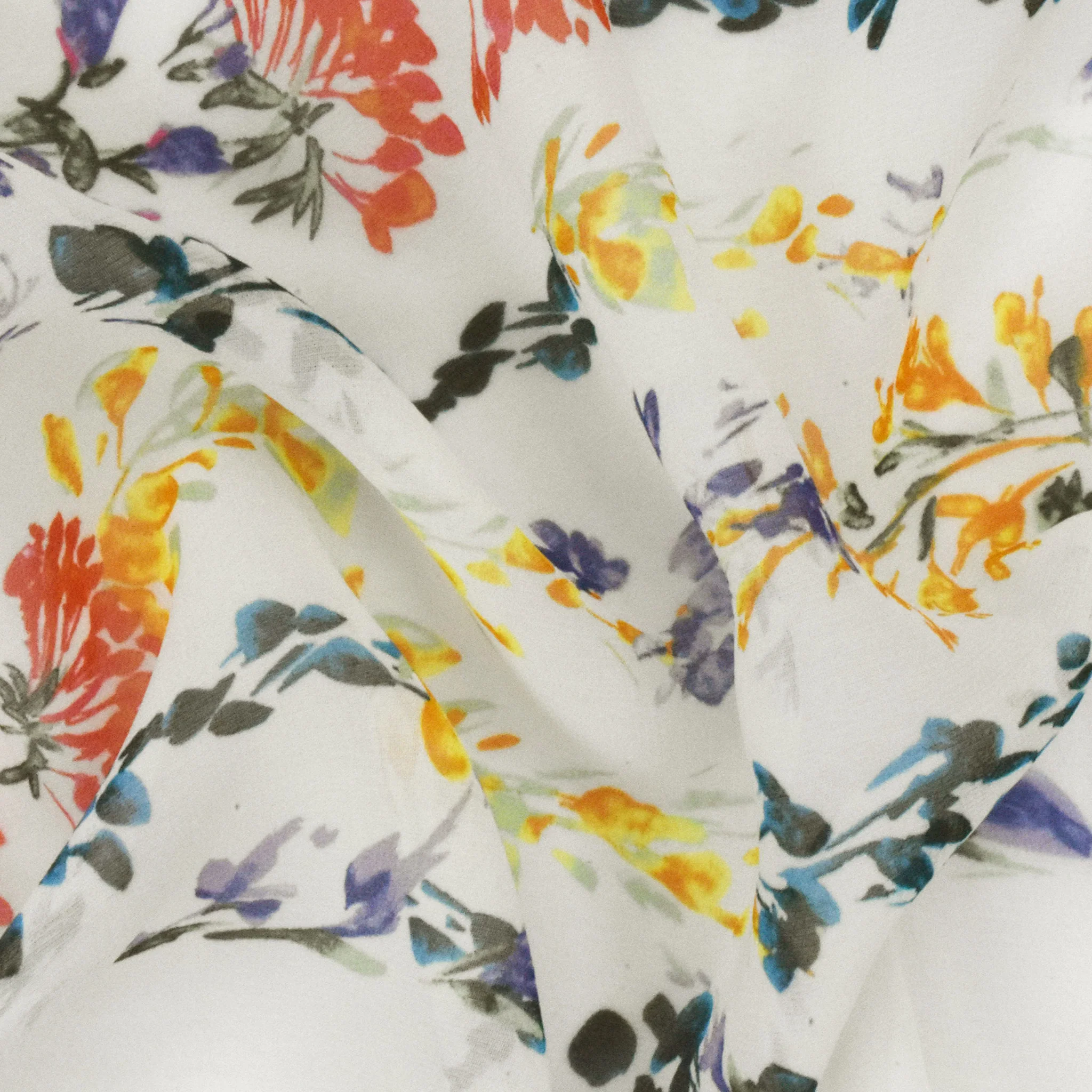 Ivory-Lavender-Multi Floral Border Frame Printed Silk Chiffon Fabric - Image 3
