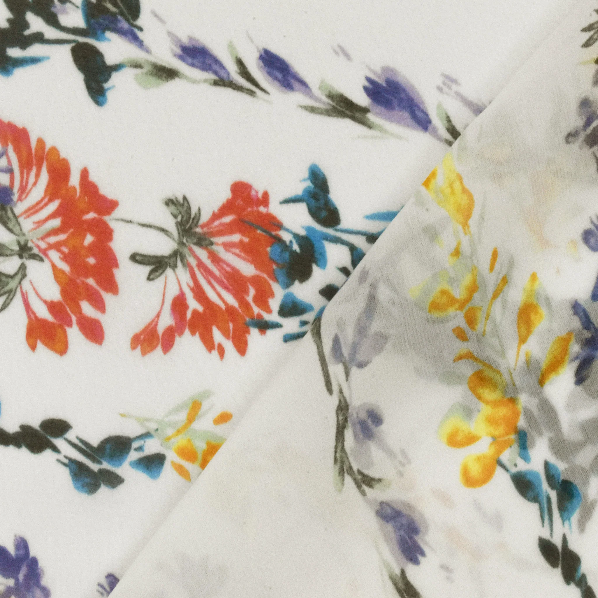 Ivory-Lavender-Multi Floral Border Frame Printed Silk Chiffon Fabric - Image 4