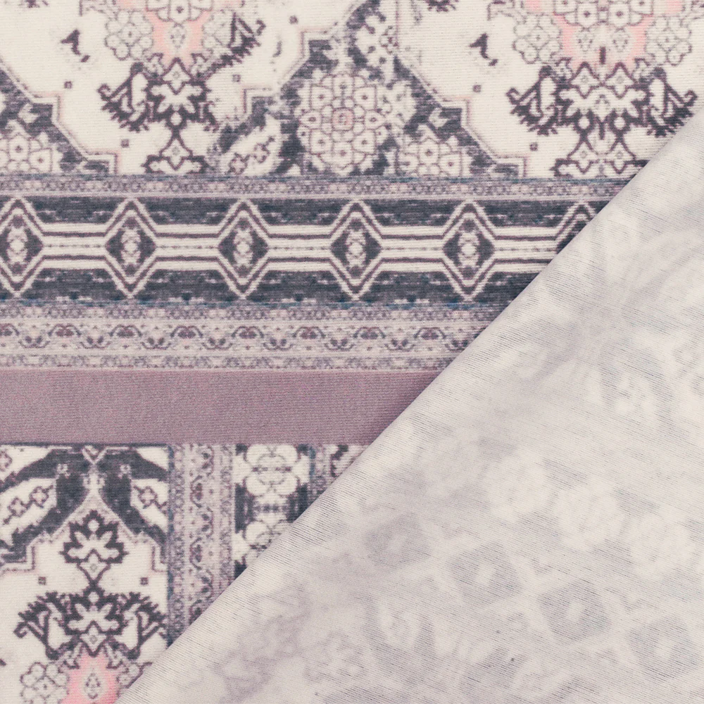 Ivory-Mauve-Multi Moroccan Printed Stretch poly Tricot Knit Swimwear Fabric - Image 3