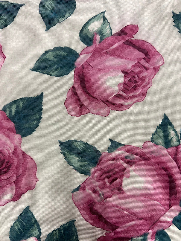 Ivory Multi Floral Print Stretch Mesh Fabric - Image 2