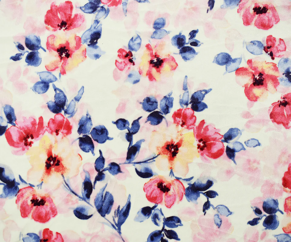 Ivory-Multi Poly Stretch Spandex Floral Print Velvet Knit Fabric - Image 3